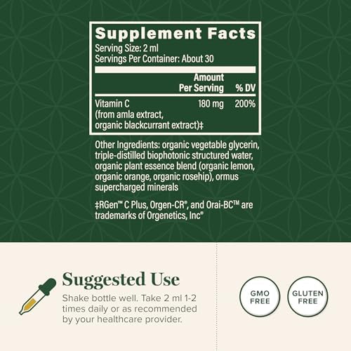 Organic Vitamin C Liquid Drops 180mg, Immune & Energy Support (2 Oz)