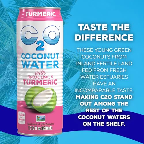 C2O - Coconut Water with Pineapple (12 Pack) - Made with Fresh Coconut Water - Plant Based - Non GMO - Canned Water - Natural Hydration, Essential Electrolytes, & Potassium - 12 Cans, 17.5 FL OZ