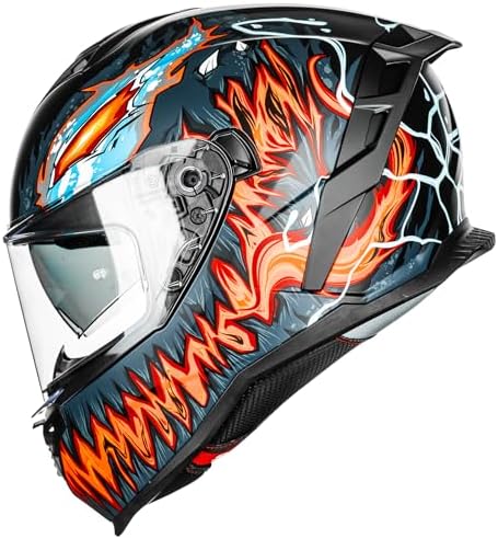 ILM Motorcycle Helmets DOT ECE Dual Visor Street Racing Helmet Full Face Powersports Cascos for Men Women Model MF567(Cobra Camaleon Gold, L)