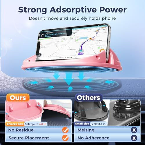 Loncaster Car Phone Holder, Car Phone Mount Silicone Car Pad Mat for Various Dashboards, Slip Free Desk Phone Stand Compatible with iPhone, Samsung, Android Smartphones, GPS Devices and More, Black