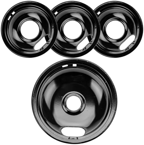 W10290350 W10290353 Porcelain Burner Drip Pans Compatible with Whirl-pool Electric Stove Range Top Drip Bowls Includes 1 Large 8-Inch and 3 Small