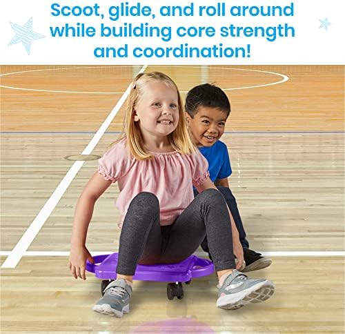 hand2mind Red Indoor Scooter Board with Handles, Sit Down Floor Scooter, Gym Activities for Kids, Indoor Sport Recess Games