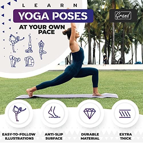 Instructional Yoga Mat with Carrying Strap: Cute Yoga Mat with 75 Illustrated Yoga Poses + 75 Easily-Followed Stretching Exercises - 1/4” Thick