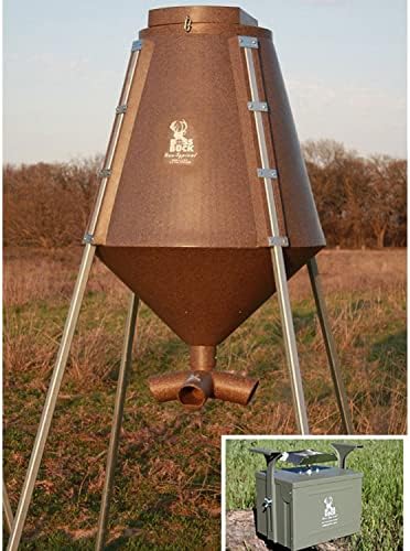 BOSS BUCK 200 LB Deer Feeder/Hunting Durable Lightweight Plastic UV Protected Waterproof Game Feeder with Protein 3 Feed Tubes Head, 12V Spinner Automatic Delivery System & Multi-Piece Legs | Auto feed system for outdoor, wildlife and hunting, 200 pound…