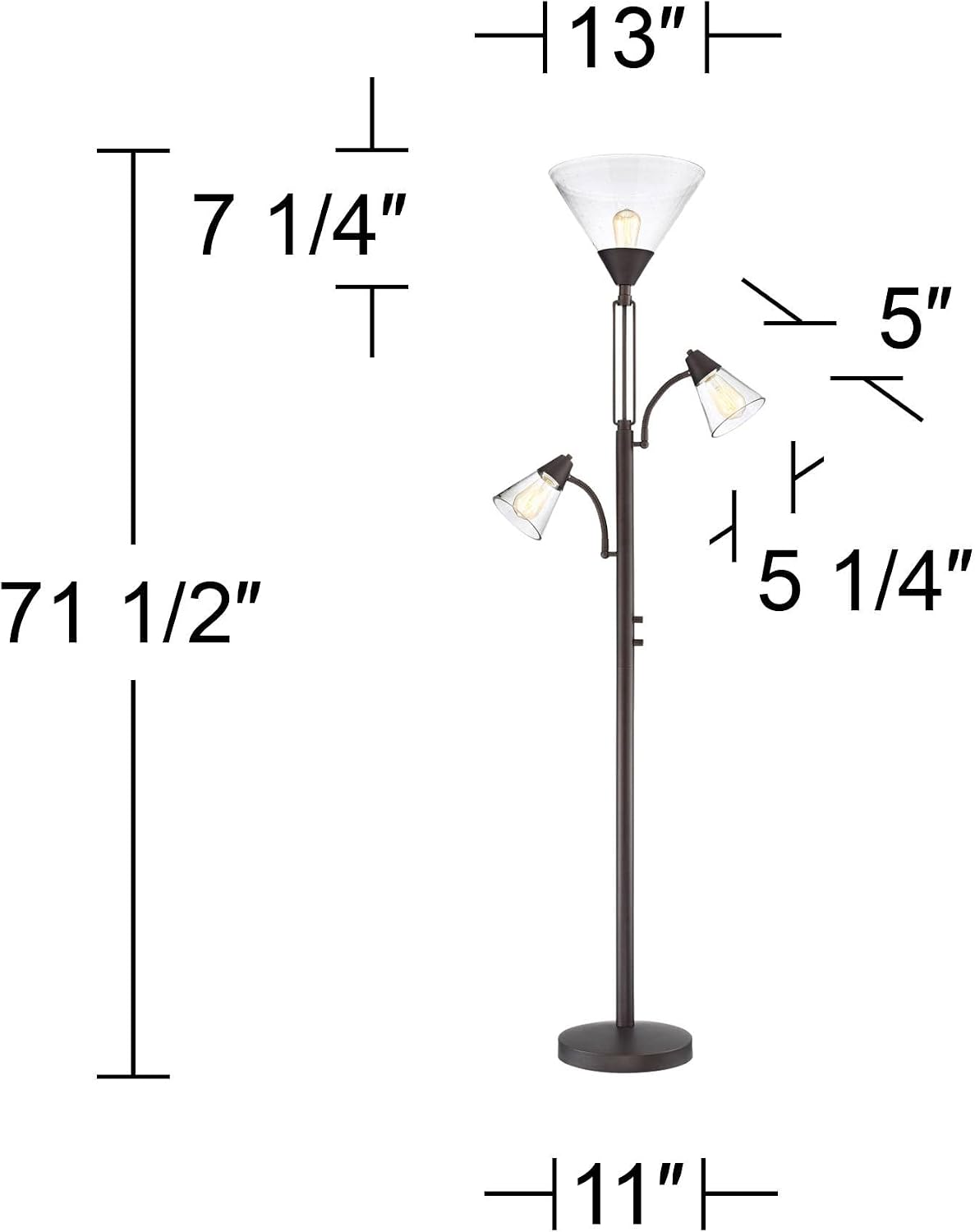 Warwick 71 1/2" Tall Tiger Bronze and Seeded Glass Torchiere Floor Lamp | Industrial Tree LED 3-Light Edison 5 Metal Clear Seedy Shade for Living