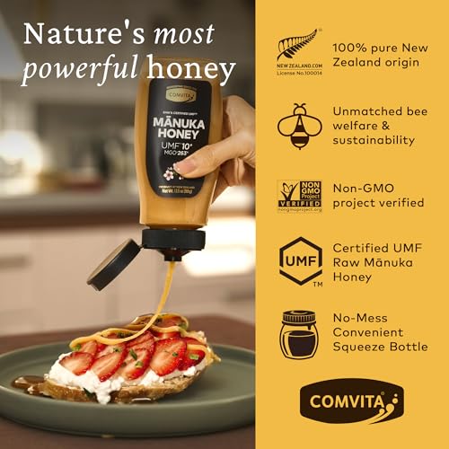 Comvita Manuka Honey UMF 10+ (MGO 263+), Monofloral - 500g (17.6 Oz) | Raw Manuka Honey New Zealand, Pure & Unpasteurized, Superfood for Immune Health, Wild, Use in Tea, Non-GMO