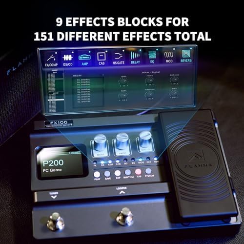 FLAMMA FX100 Guitar Multi-effects Pedal with 55 Amp Models 151 Built-in Effects 80' Looper 40 Drum Machine 10 3rd Party IR Slots Headphone OTG for
