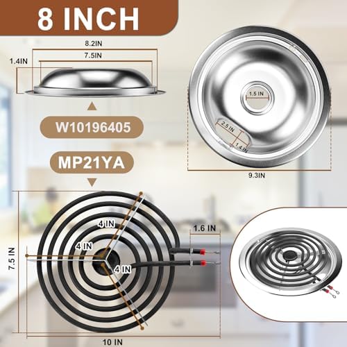 W10290350 W10290353 Porcelain Burner Drip Pans Compatible with Whirl-pool Electric Stove Range Top Drip Bowls Includes 1 Large 8-Inch and 3 Small