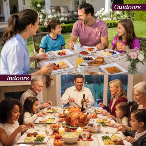Aya's 60ct Square Plastic Disposable Plates, White - 9.5-Inch 30 Dinner and 6.5-Inch 30 Salad Plates for Party - Heavy-Duty Hard Plastic Design for Wedding, Event, Christmas, and Thanksgiving