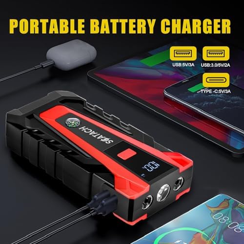 Scatach 6000A Car Battery Jump Starter,12V Portable Jump Starter Battery Pack (up to 9.0L Gasoline and 7.0L Diesel Engine), Jump Box with 3 Modes Flashlights, Jumper Cables, LED Display