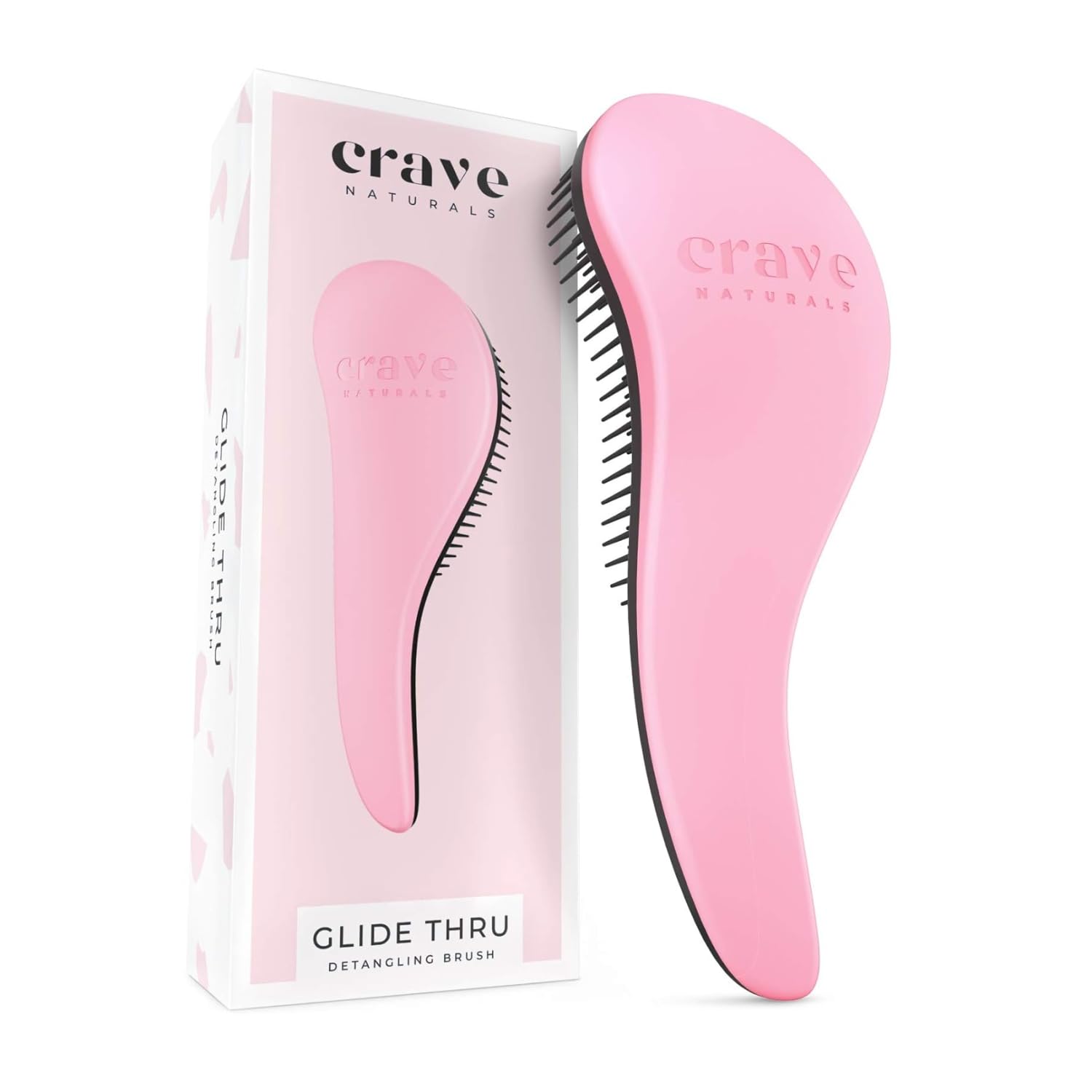 Crave Naturals Glide Thru Hair Brush - Detangler Brush for Curly, Straight, Wet or Dry Hair - Gentle Detangling Brushes for Adults, Kids, Toddlers - Hair Accessories for Women, 7.5x3" - Pink
