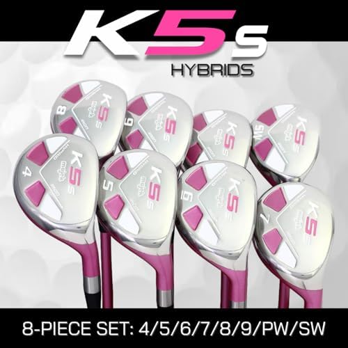 Majek Pink Senior Ladies Golf Hybrids Irons Set New Senior Women Best All True Hybrid Ultra Light Weight Forgiving Fuchsia Woman Complete Package