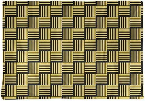 Dana Strider Black Contrast Basketweave Stripes Table Placemat, 18 x 14, Yellow