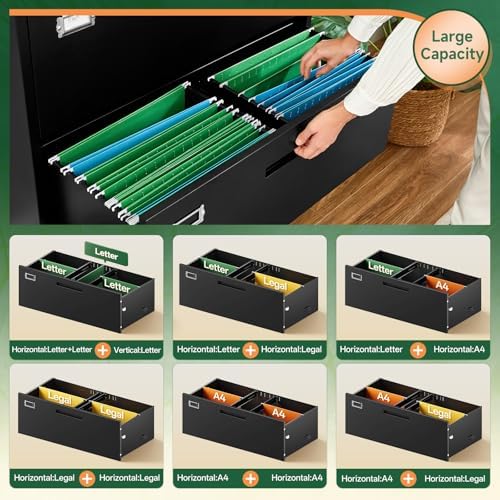 Lateral 3 Drawer File Cabinets with Lock, Metal Filing Storage Vertical Cabinets