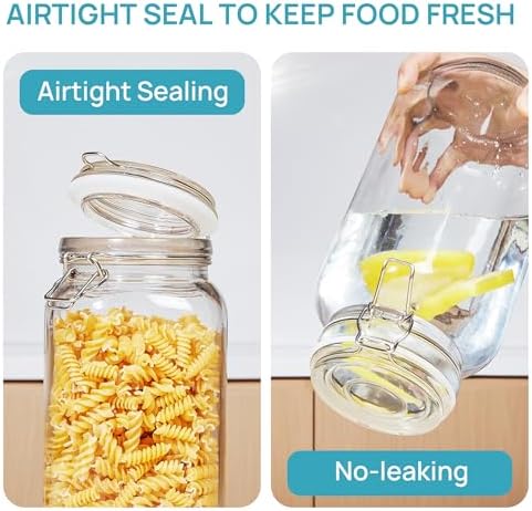Vtopmart 78oz Glass Food Storage Jars with Airtight Clamp Lids, 3 Pack