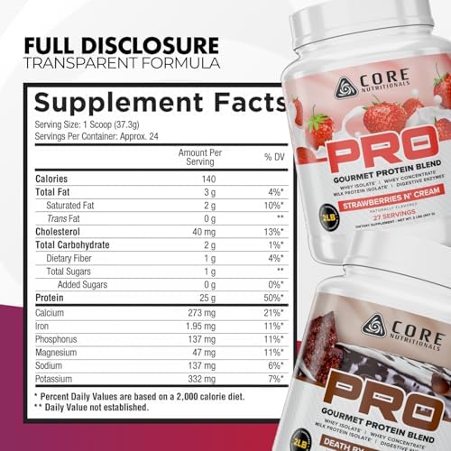 Core Nutritionals Pro Sustained Release Protein Blend, Digestive Enzyme Blend, 25G Protein, 2G Carb, 28 Servings (Frosted Vanilla Cupcake)