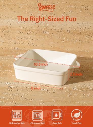 Sweese 8x8 inch Square Porcelain Baking Dish with Double Handles - Non-Stick Oven Casserole Pan for Brownie, Lasagna