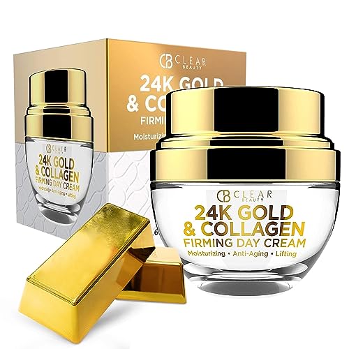 Clear Beauty 24K Gold & Collagen Day Cream Face Moisturizer – Dermatologist Tested, Anti Aging Korean Skin Care – Anti Wrinkle