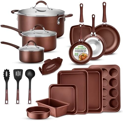 NutriChef 20-Piece Pots and Pans Set Non Stick – Induction Cookware Set, PFAS-Free Nonstick Cookware for All Cooktops