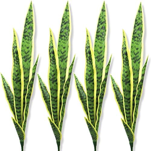 Bird Fiy Artificial Snake Plants 30" Faux Agave Fake Sansevieria Artificial Silk Plant for Home Garden Office Store Decoration 4 Pcs (Yellow)