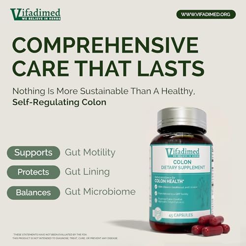 Colon for Diarrhea, IBS-D,Colitis, Soothes Irritation,Enhances Colon's Function. Intestine Lining,Gut Microbiome,Colon Motility. IBS Relief.-45 Capsules