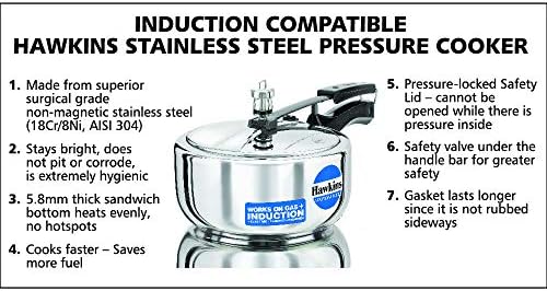 Hawkins Stainless Steel 5.0 Litre Pressure Cooker