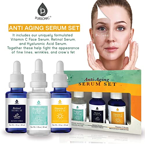 Pursonic Vitamin C Serum, 20% is a high potency Best Organic Anti-Aging Moisturizer Serum for Face, Neck & Décollete and Eye Treatment (3 fl. oz)