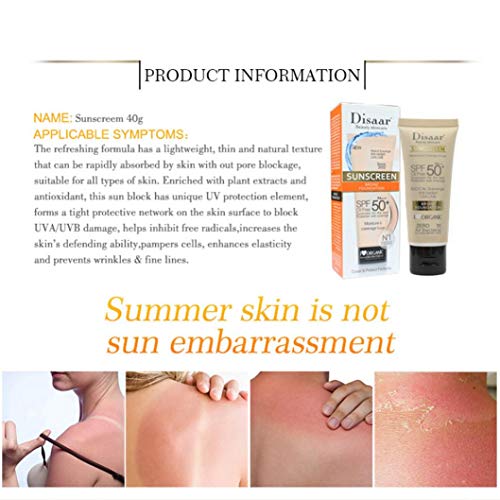DISAAR BEAUTY Sunscreen SPF 50 PA+++ SPF 50+ Foundation Face Cream Body Skin Protection Anti-Aging Oil Control Moisturizing Care Removes Peeling 40g