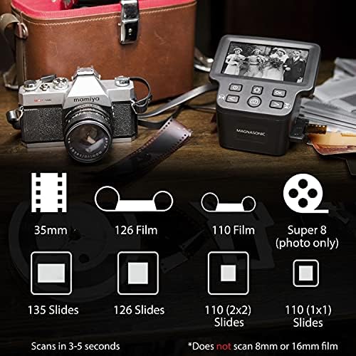 Magnasonic All-in-One 24MP Film Scanner with Large 5" Display & HDMI, Converts 35mm/126/110/Super 8 Film & 135/126/110 Slides into Digital Photos