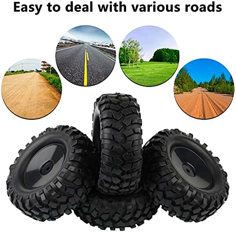 4PCS 1:10 RC Tires Rock Crawler Hex 12mm Hard Dish Wheels Rim | Rubber Tires, For Trail Finder 2, Gelande II, CR12 CC01 MST CMX, Trailer Tires