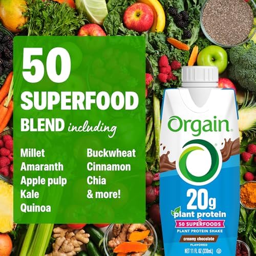 Orgain Organic 20g Vegan High Protein Shake, Chocolate, 11 oz, 12pk