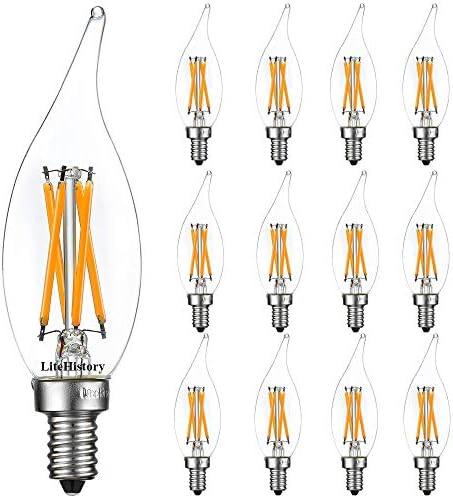 LiteHistory CA10 E12 Candelabra Bulb 40 watt,Amber Light Bulbs,2200K,6Pack | 4w=40 watt Light Bulbs,E12 Bulb,250lm,AC120V,ETL,Candelabra Light Bulbs for Chandelier Light Bulbs,Pendant,Candle Light Bulbs