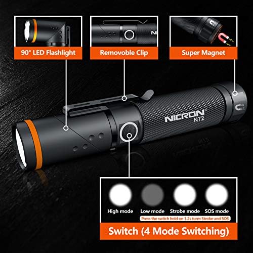 NICRON Flashlight, N72 800 Lumens Tactical Flashlight, 90 Degree Flashlight IPX4 Waterproof Led Flashlight 4 Modes- Best High Lumens are for Camping