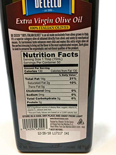 De Cecco Extra Virgin Olive Oil, Classico, Cold Extraction, Great for Cooking & Smooth Taste, 16.9 Fl Oz