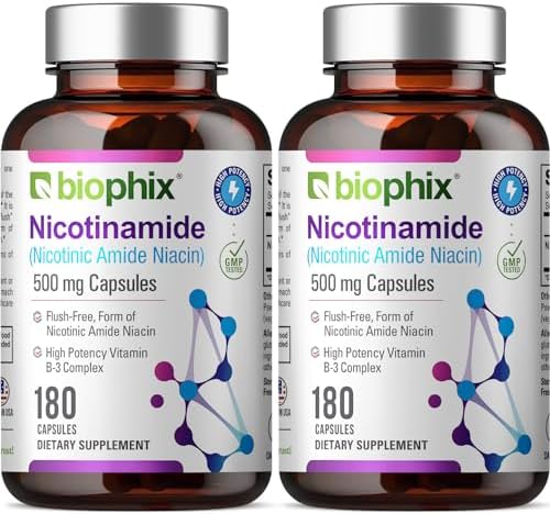 biophix B-3 Nicotinamide 500 mg 180 Caps - Nicotinic Amide Niacin Natural Flush-Free Vitamin Formula - Supports Skin Cell Health