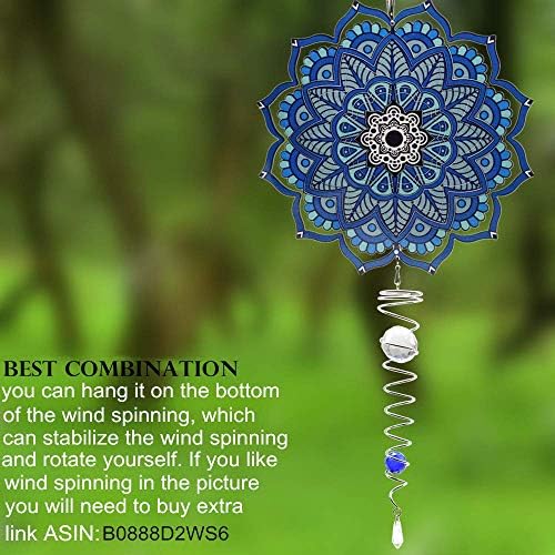 Gazing Ball Spiral Tail Wind Spinner Stabilizer，Stress Ball Indoor Outdoor Decoration Stainless Steel Glass Ball with Hanging Swivel Hook 13"