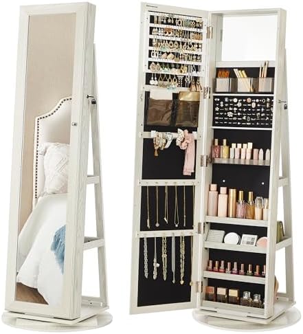SONGMICS 360° Swivel Jewelry Cabinet, Full-Length Mirror, Lockable
