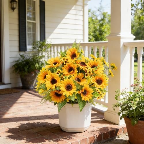 AmyHomie Artificial Sunflowers for Outdoors Fall Decor, 2 Bouquets | Garden, Patio, Wedding, Home, Centerpieces, Vase, UV Resistant, No Water