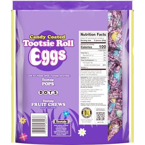 Tootsie Roll Candy Coated Eggs Shaped Wrapped (23 oz. Resealable Bag) | Peanut Free, Gluten Free, Individually Wrapped Sweets, Egg Hunt Treats