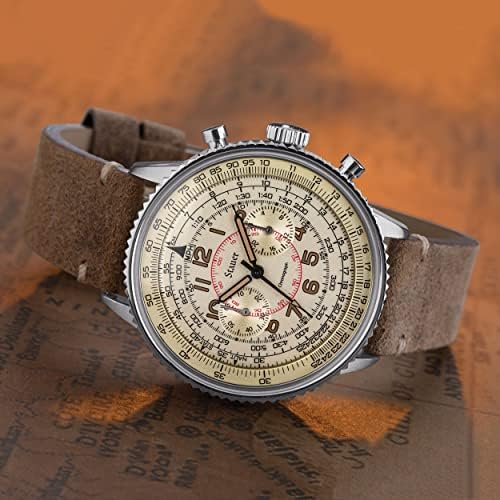 Stauer Co-Pilot Men's Chronograph Watch with Stainless Steel Case and Brown Leather Band