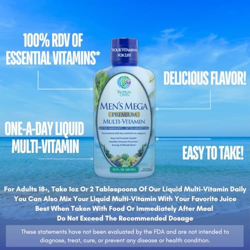Tropical Oasis Adult Liquid Multivitamin -Liquid Multi-Vitamin and Mineral Supplement with 125 Total Nutrients Including; 85 Vitamins & Minerals, 23 Amino Acids, and 18 Herbs - 16 fl oz, 32 serv