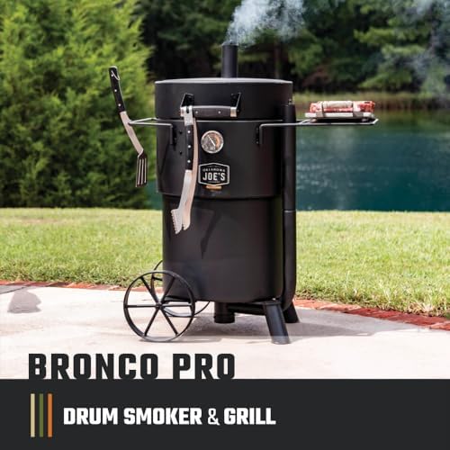 Oklahoma Joe's Bronco Pro 21.5 in. Heavy Duty Charcoal Drum Smoker and Grill with 366 sq. in. Cooking Area in Black