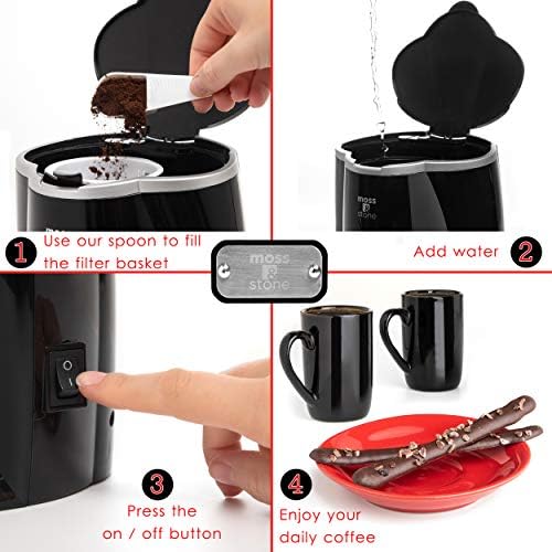 Moss & Stone 2-Cup Mini Drip Coffee Maker with 5oz Mugs, Small Coffee Pot