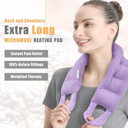UNCN Long Wide Heating Pad for Neck and Shoulders Back 33x5.9 Microwavable Large Moist Heat Pack Warm Hot Compress Neck Wrap Weighted Bag Massage