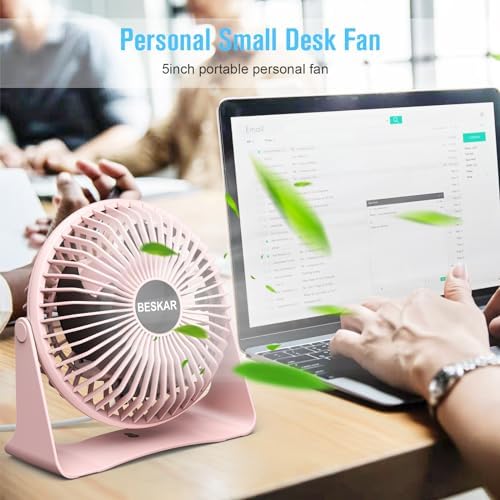 BESKAR USB Small Desk Fan, Portable Table Fans with 3 Speeds Strong Airflow
