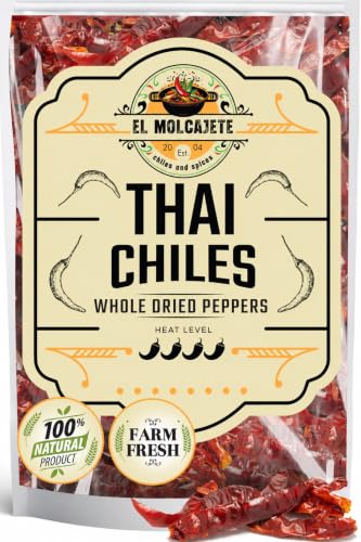 Dried Red Thai Chili Peppers 16oz Whole Hot Asian Chile for Curry Soup | Fiery authentic heat for tom yum, pad thai, ramen, stir fry & chili oil. Bulk bag, all natural. Resealable.
