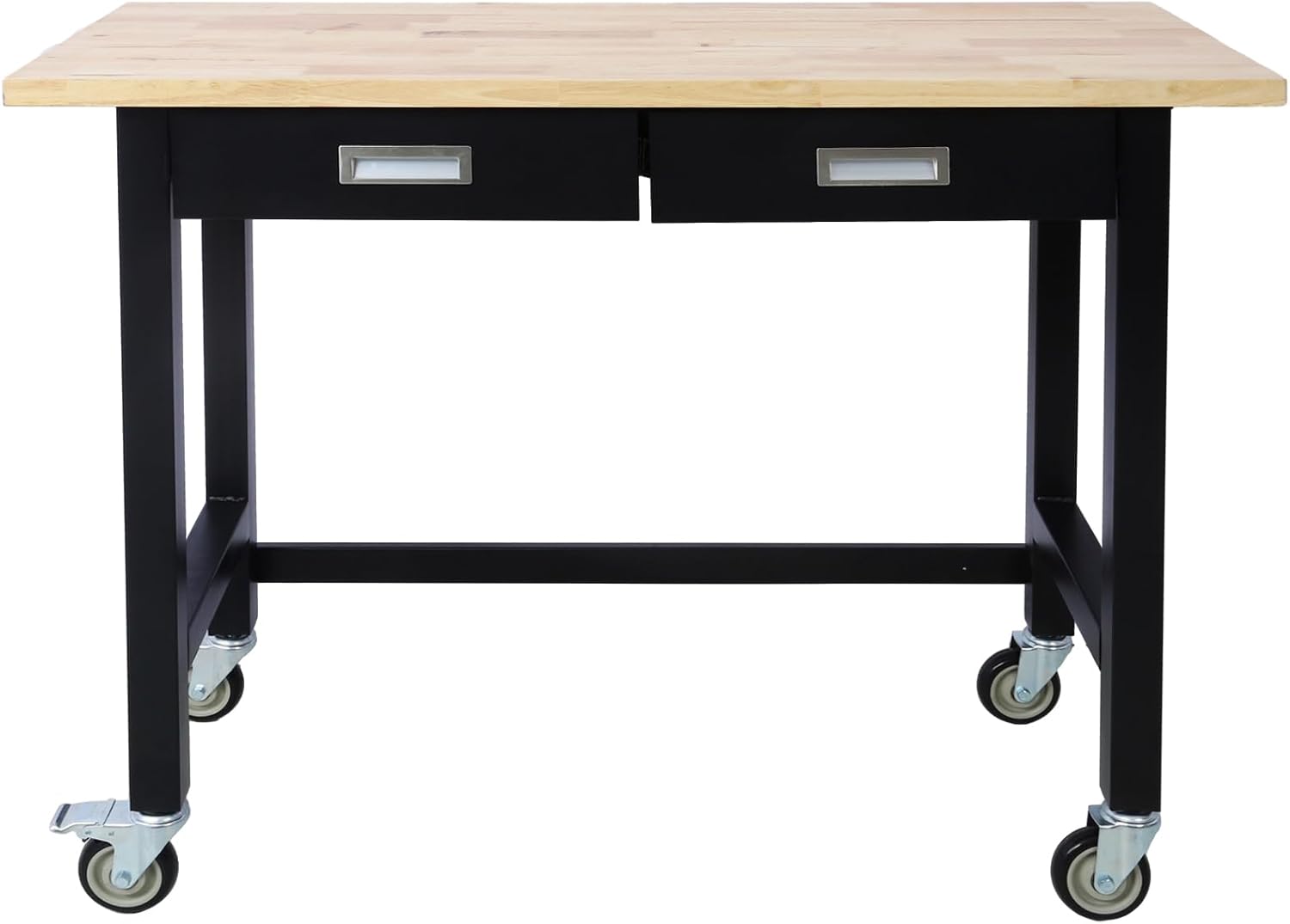 Work Bench, Workbench with Drawer Storage, Heavy Duty Bamboo Wood Work Table with Wheels for Garage Home Office (48 Inch)
