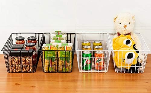 iPEGTOP Wire Storage Freezer Baskets, Set of 2 Large 15.4" Household Metal Organizer Storage Bins Basket for Kitchen Cabinets, Refrigerators, White