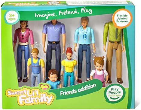 Beverly Hills Doll Collection Sweet Lil Family Friends Figures - New Addition Set of 9 Dollhouse People - Grandma, Grandpa, Mom, Dad, Sister, Brother