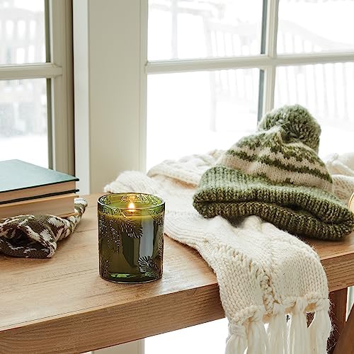 Thymes Frasier Fir Candle - Molded Green Glass Jar with Pine Needle Design - Winter Candle Gifts for Women & Men - Fresh Home Fragrance - Notes of